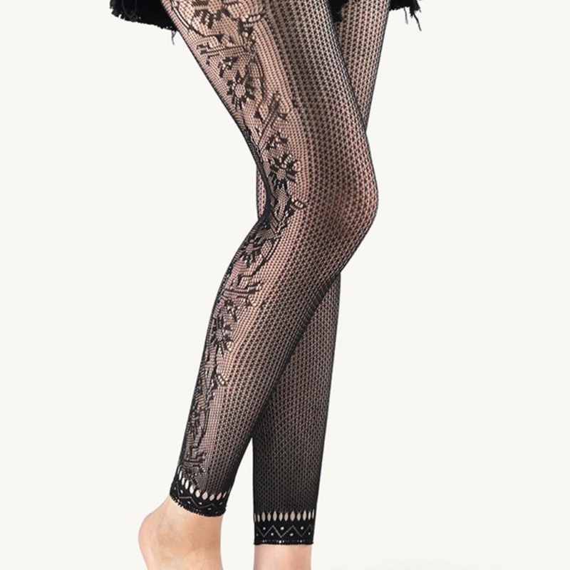 Youyo Quần Tất Lưới Đen Cạp Cao Gợi Cảm Họa Tiết Hoa Jacquard Lưới Cho Nữ St
