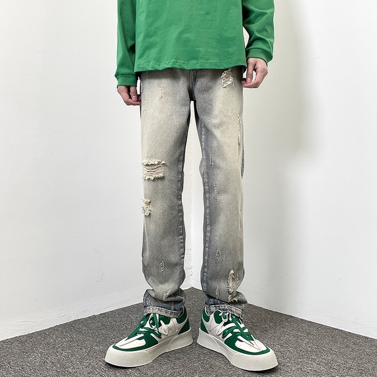 Quần Jeans Nam Dài Rách Gối quần bò nam Thời Trang quần jean ống đứng ulzzang quần jean nữ phong cách Hàn Quốc quần bò nữ