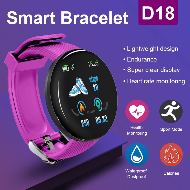 D18 Bluetooth 4.0 Smartwatch Sport IP65 Tahan Air Smart Bracelet Health Tracker Smartband