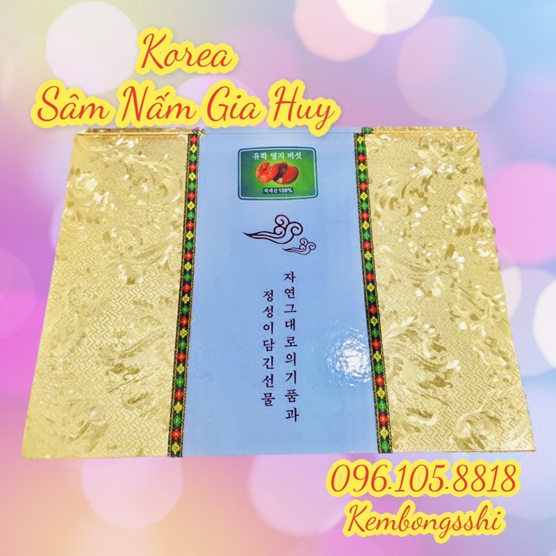[HÀNG MỚI] Nấm Linh Chi Đỏ Hộp Kim Tuyến Vàng Hàn Quốc, Hộp quà biếu sang trọng 1kg