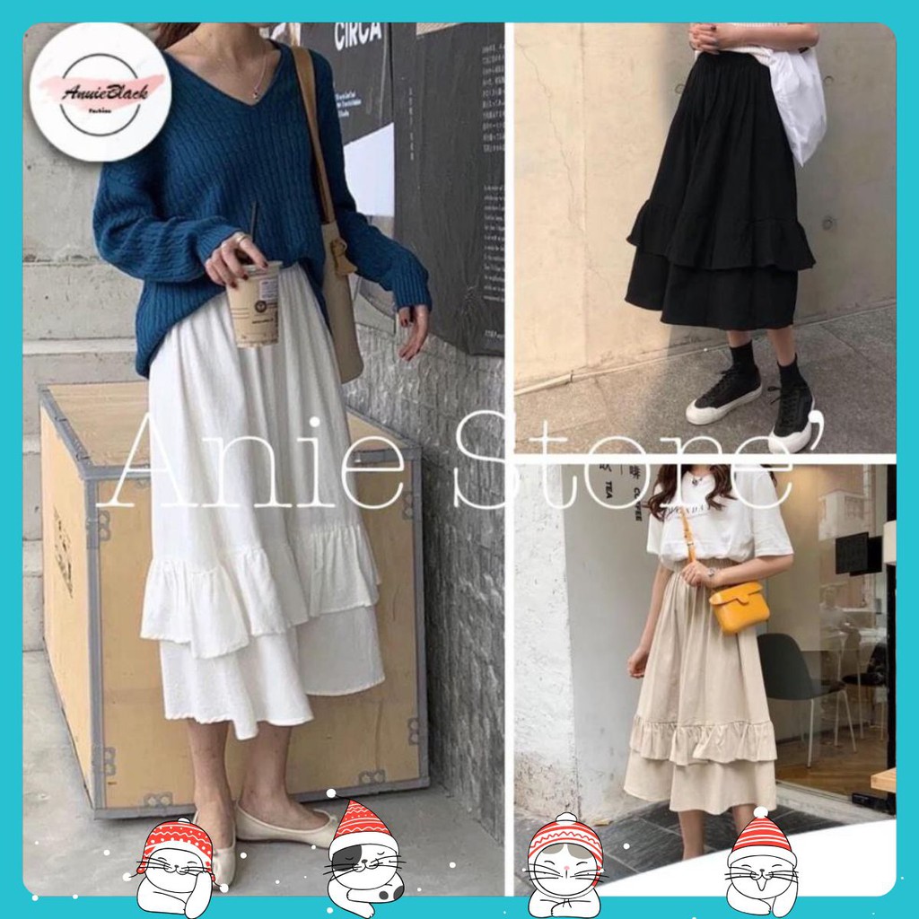Chân Váy Midi Nữ 🦋 Chân Váy Vạt Bèo 2 Tầng 3 Màu 🦋 AB | BigBuy360 - bigbuy360.vn