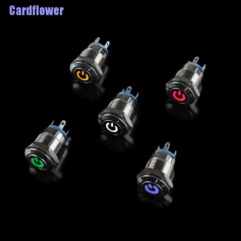 Công tắc nhấn bằng kim loại 12mm 12v màu đen chống thấm nước có đèn led nhiều màu