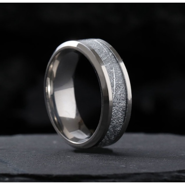 Nhẫn nam nữ Punstore tròn thời trang unisex chất liệu titan Màu bạc không gỉ mặt nhẫn họa tiết rãnh độc đáo- Nhẫn ICE