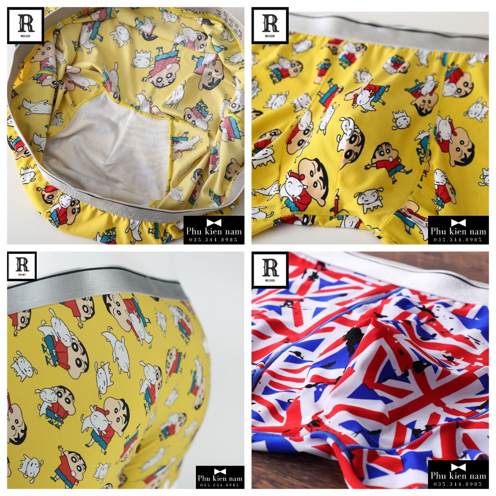 Hộp 4 Quần lót nam Hoạt Hình Quân sịp boxer Thun Lạnh S063 (12 SET)