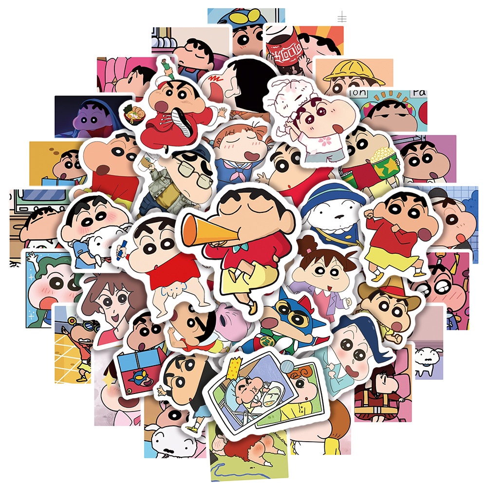 Y&P| Hình Dán Chống Nước Crayon Shin-chan Nhật Bản Anime Mũ Bảo Hiểm Máy Tính Xách Tay Hành Lý Dán Thiết Lập, 50 tờ