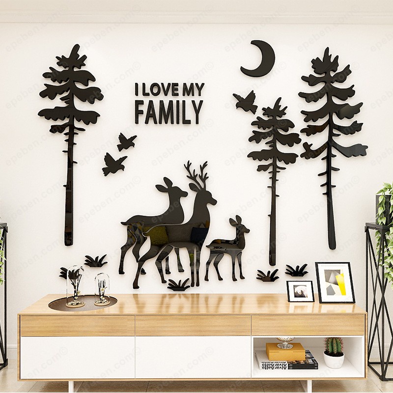 Tranh dán tường mica 3d decor khổ lớn i love my family trang trí phòng khách, phòng ngủ Nhiều Size - EPeBen