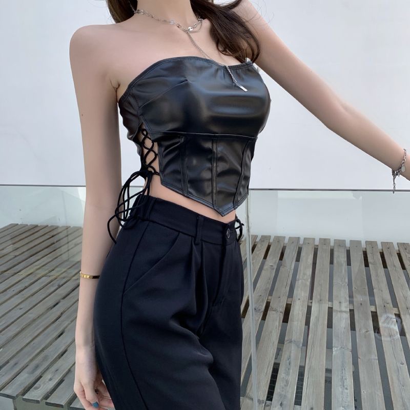 Áo Croptop Chất Liệu Da Cao Cấp Thời Trang Gợi Cảm Cá Tính Cho Nữ