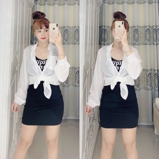 Set đầm body + sơmi voan