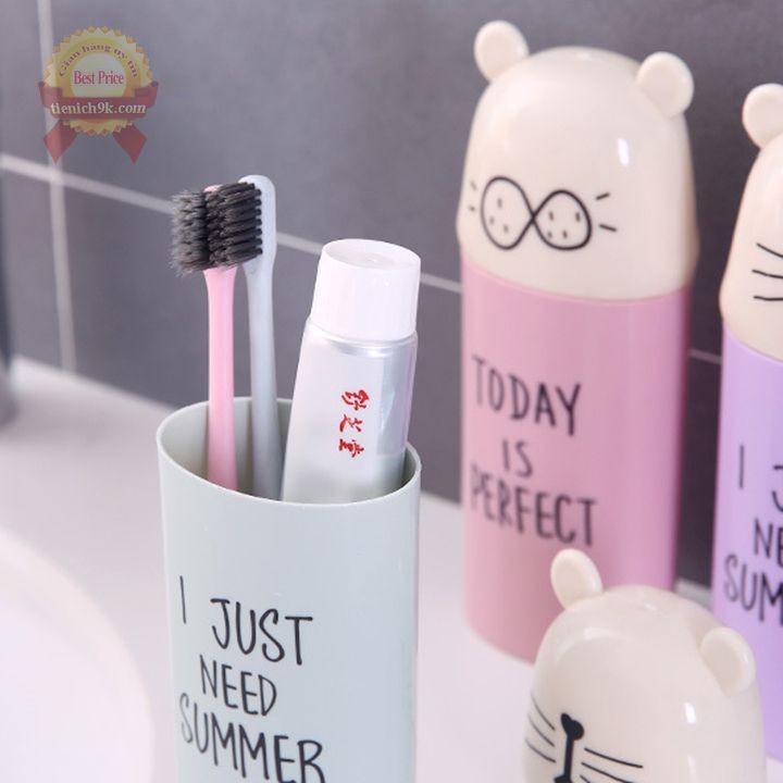 Hộp đựng bàn chải kem đánh răng du lịch loại lớn và nhỏ hình gấu mèo nhựa PP an toàn sức khỏe