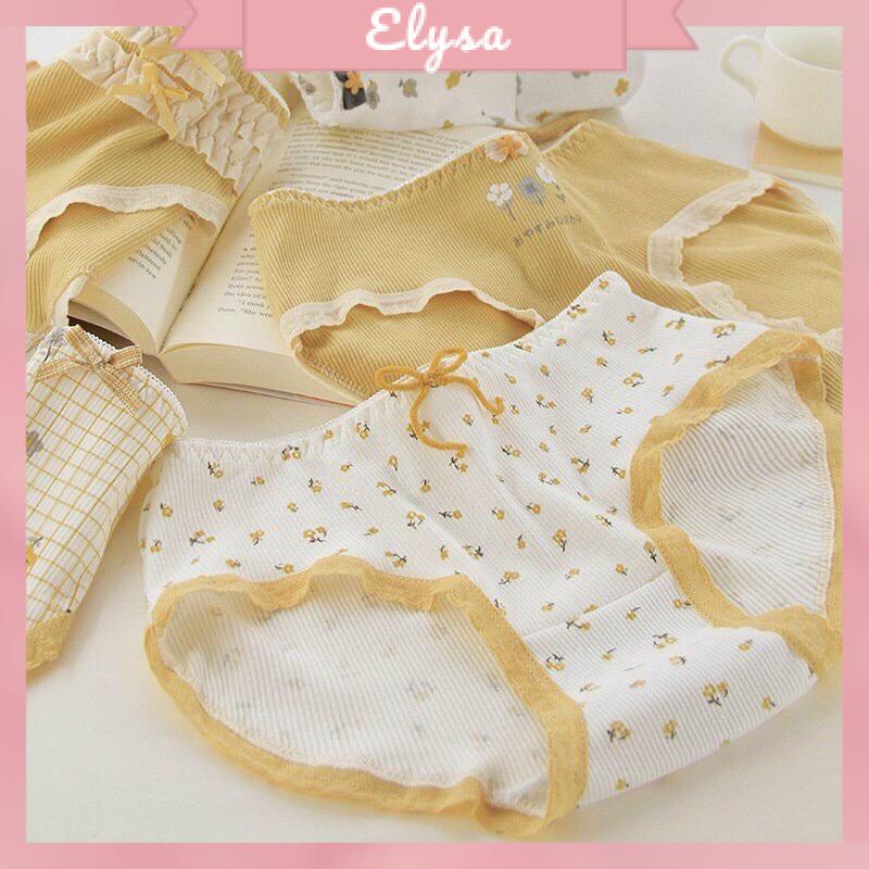 Quần Lót Nữ Cotton Tăm Siêu Dáng Yêu Hàng Đẹp Co Giãn Họa Tiết Hoa Hoàng Kim