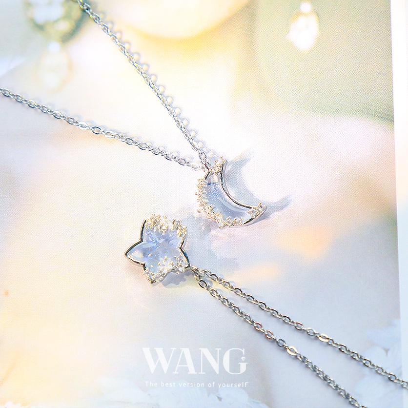 Bộ Hai Vòng cổ Thép 18k Mặt Trăng Ngôi Sao Đính Đá Zircon Đổi Màu Chất Lượng Cao
