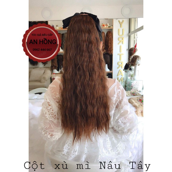 Tóc giả nữ cột xù mì dài, tóc buộc xoăn sóng