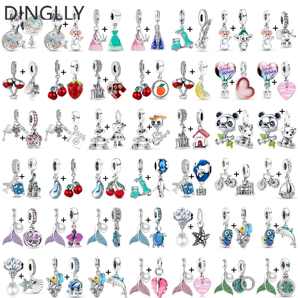 Bộ 2 Mặt Dây Chuyền Hình Bộ Xương / Trái Tim / Chuột / Máy Bay / Đuôi Cá Độc Đáo DIY