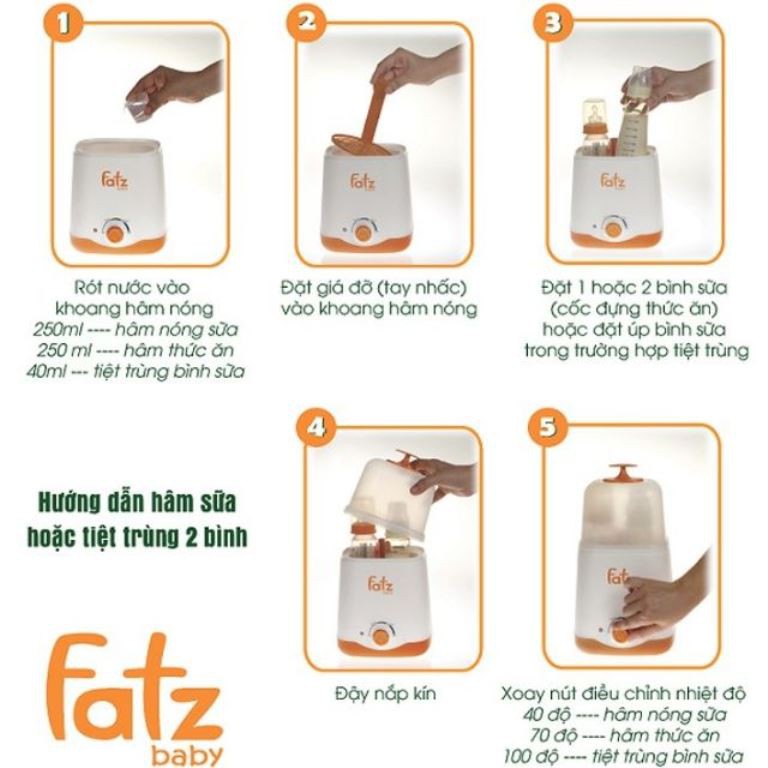 Máy hâm sữa &amp; tiệt trùng đôi cao cấp Fatz Fatzbaby (Duo 1, 2, 3 - FB3012SL, FB3223SL, FB3093VN)