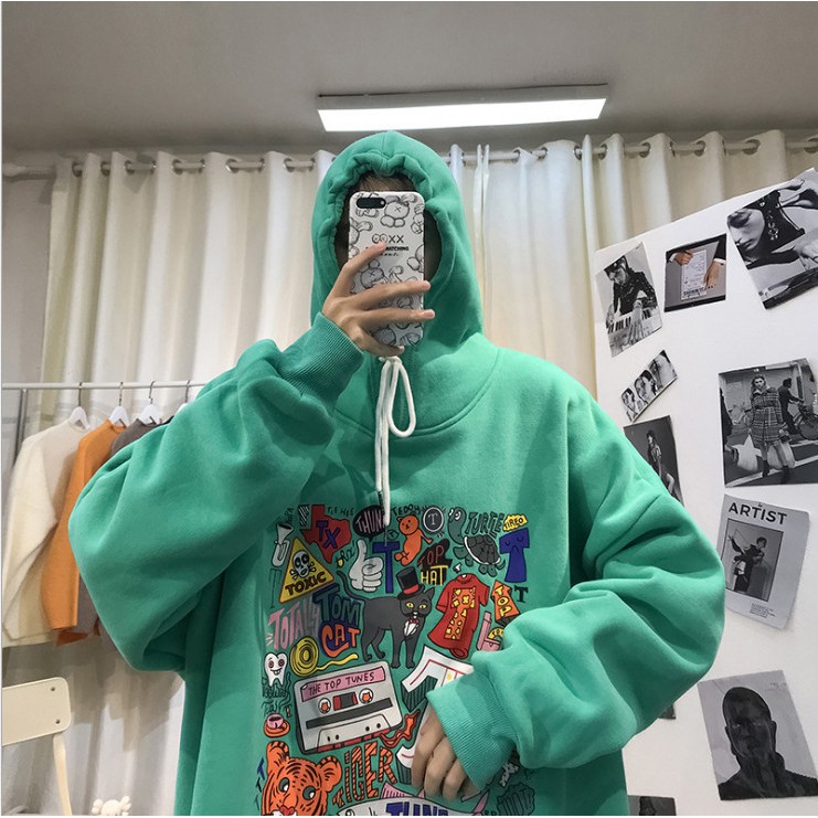 Áo Hoodie Nam Nữ phong cách Harajuku cá tính chất nỉ trần bông 45-70kg