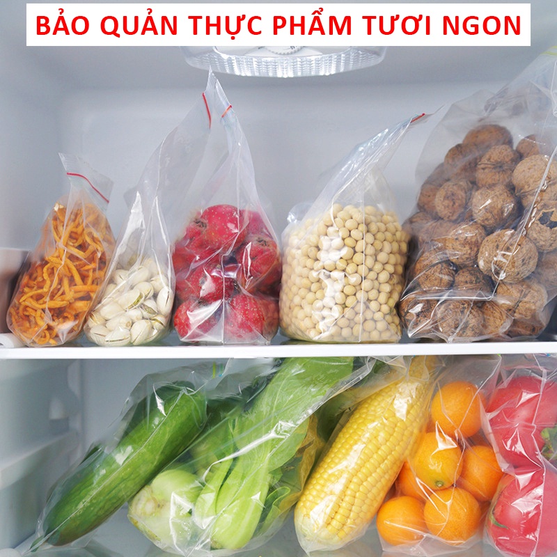 Túi Zip Đựng Thực Phẩm Tái Sử Dụng Bảo Quản Đồ Khô, Thức Ăn, Rau Củ Quả Trong Suốt Bọc Trong Tủ Lạnh An Toàn Sạch Sẽ