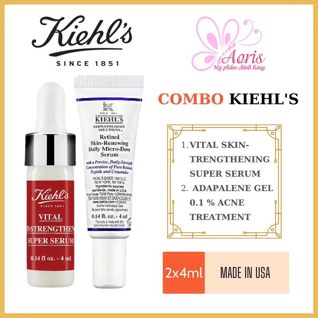 Combo Tinh chất ngừa lão hóa Kiehl's Vital Skin-Strengthening  và Retinol Kiehl's - 4ml