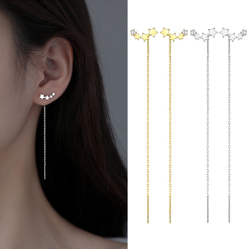 Bông Tai Dáng Dài Tua Rua Hình Ngôi Sao Đơn Giản Cho Nữ