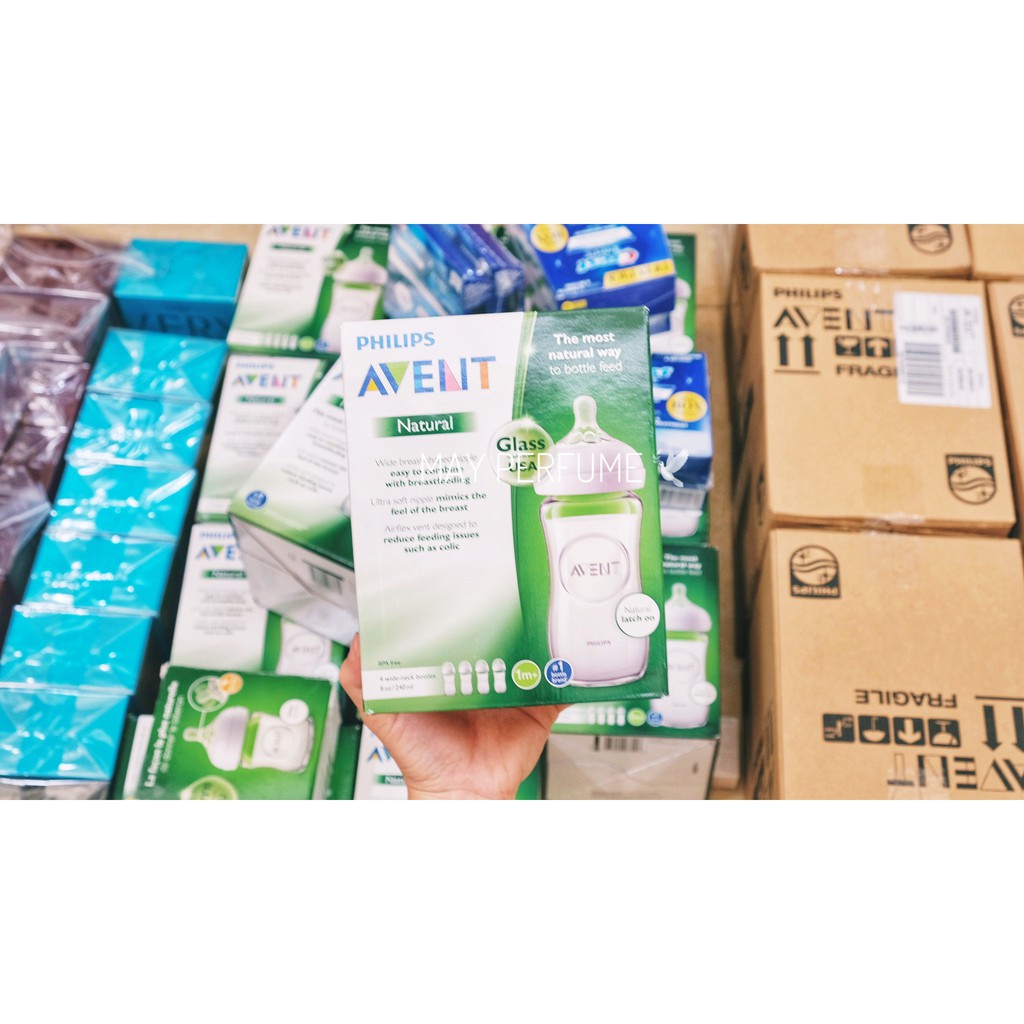 Bình sữa thủy tinh Philips Avent Natural núm xoắn 120ml - 240ml - Tách Set Không Hộp