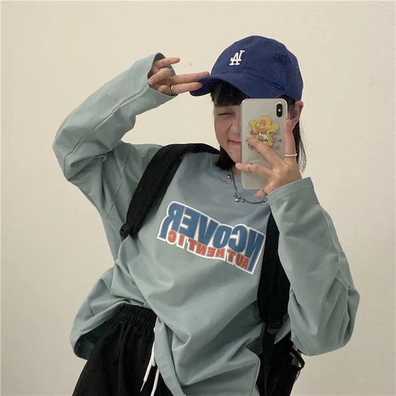 Áo thun TAY DÀI nữ ULZZANG freesize phông form rộng dáng unisex mặc cặp, nhóm, lớp in chữ
