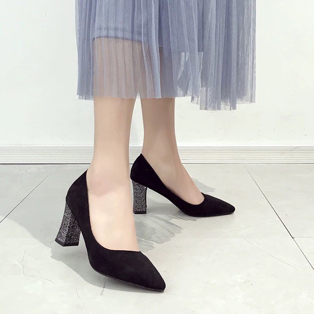 (Order) sz 35 - 40 Giày cao gót đế nhũ 7cm da lộn hot hit 2019 Quảng Châu 2019