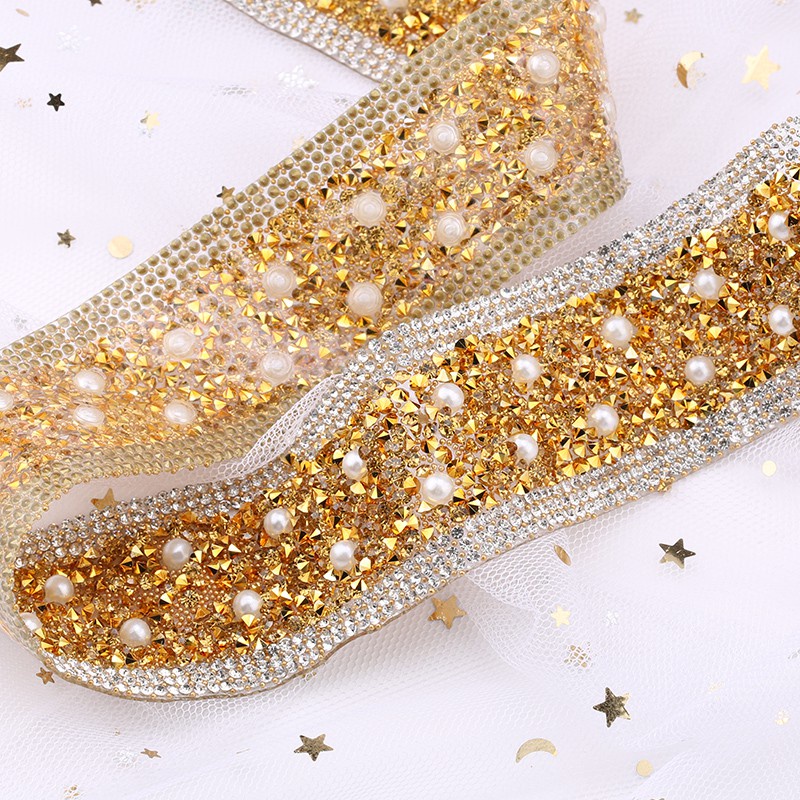 Cuộn Dây Ruy Băng Đính Đá / Ngọc Trai Trang Trí Quần Áo DIY