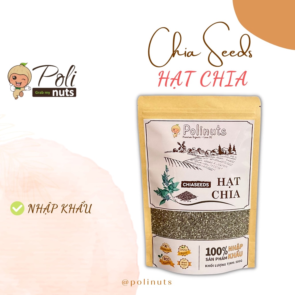 Hạt Chia Đen Polinuts Nhập Khẩu Úc Hỗ Trợ Giảm Cân, Tốt Cho Sức Khỏe Túi 500g