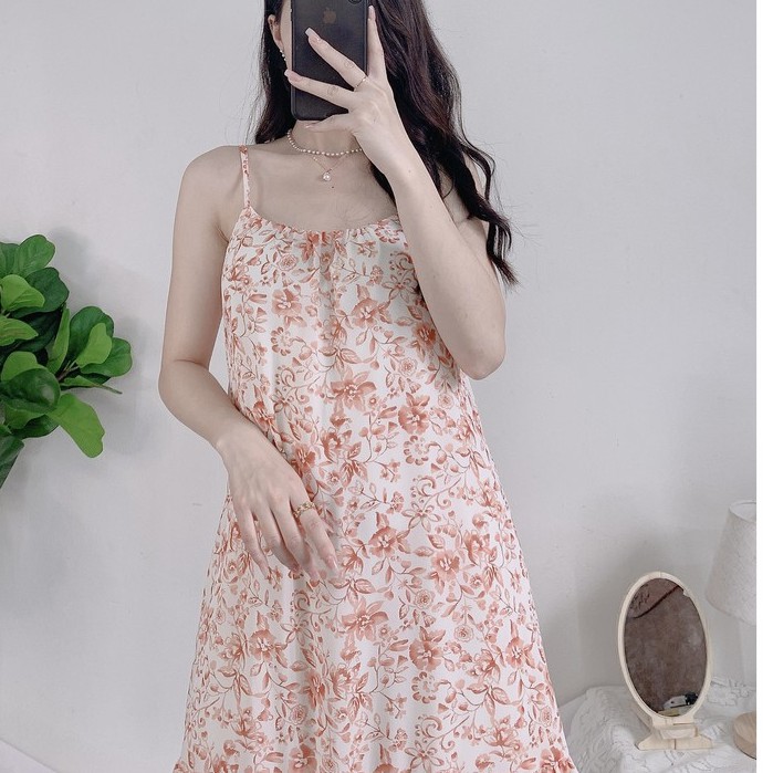 Váy Hai Dây Voan Suông Nhiều Màu - Rere.Store [FREESHIP] - Đầm in hoa vintage đuôi cá Ulzzang