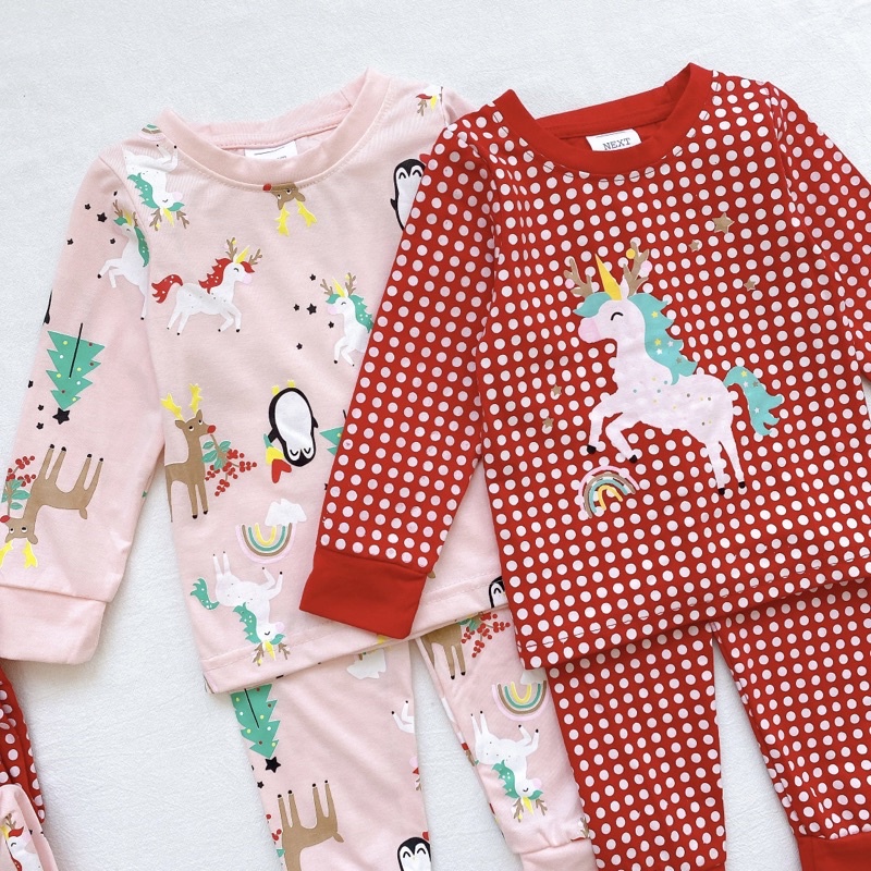 Set 2 bộ cotton dài tay Pony đỏ hồng cho bé gái size từ 10-24 cân