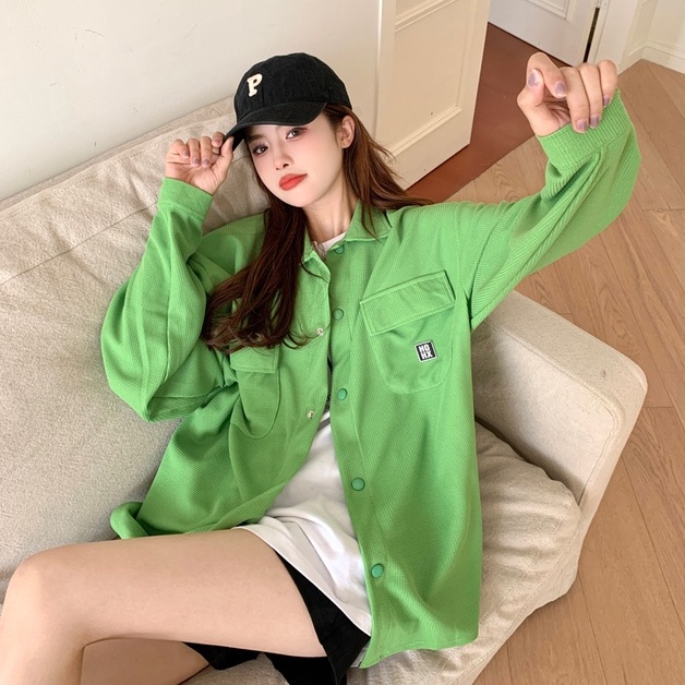 ZHELIHANGFEI Áo Sơ Mi Tay Dài Dáng Rộng Cổ Bẻ Thời Trang Trẻ Trung