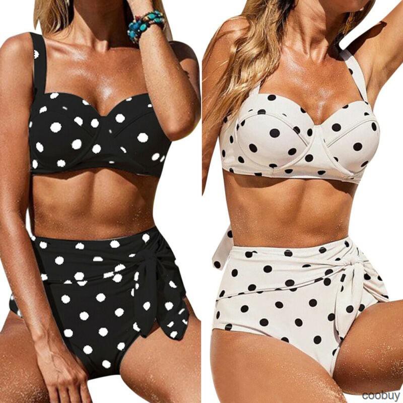 Bikini 2 Mảnh Lưng Cao Hoạ Tiết Chấm Bi Cho Nữ