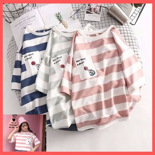 Áo thun unisex sọc Hàn Quốc form rộng cực hot