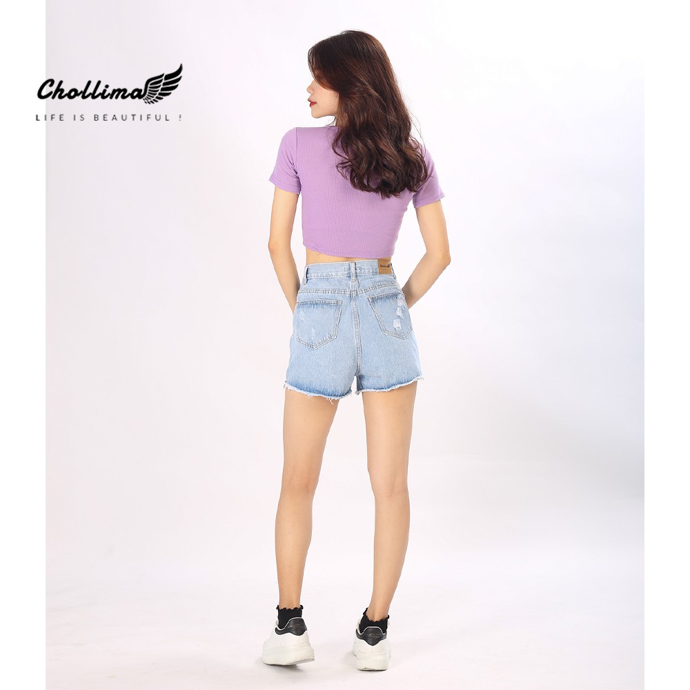 Quần short jeans nữ Chollima tua lai QS010 – quần sọc jeans nữ ulzzang phong cách hàn quốc