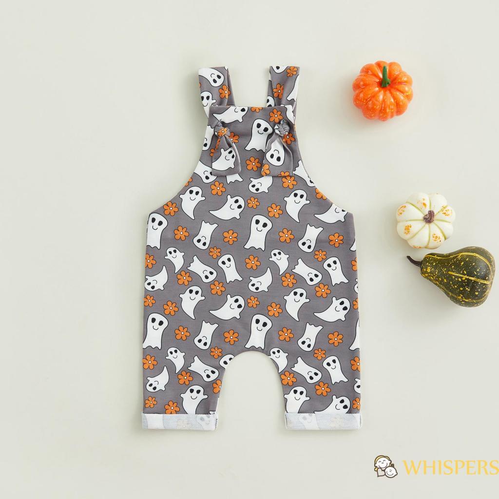Bộ Áo Liền Quần Cổ Vuông Không Tay In Hoạt Hình Phong Cách Halloween Dành Cho Bé Trai Gái