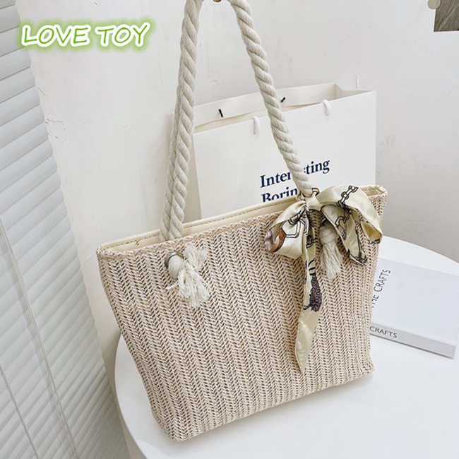 Nkodok Túi Xách Tote Đan Rơm Sức Chứa Lớn Kèm Khăn Choàng Trang Trí Đi Biển Thường Ngày Cho Nữ
