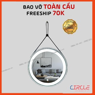 Gương Tròn Đèn LED Siêu Sáng Dây Da Treo Tường Cao Cấp - đường kính 50cm - Bảo hành mặt gương TRỌN ĐỜI