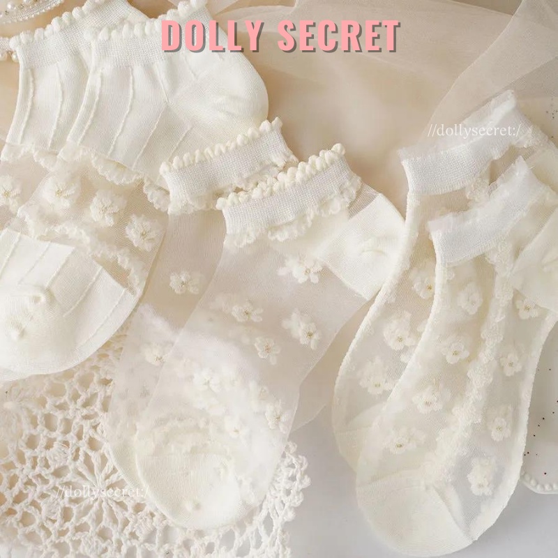 Set 5 đôi tất vớ công chúa voan tuyết phối cổ ngắn phong cách Lolita đáng yêu DOLLY SECRET T14