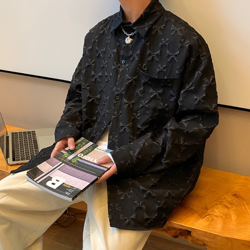Áo Sơ Mi Tay Dài Dáng Rộng Màu Trơn In Họa Tiết Thời Trang Hàn Quốc Trẻ Trung Cho Nam
