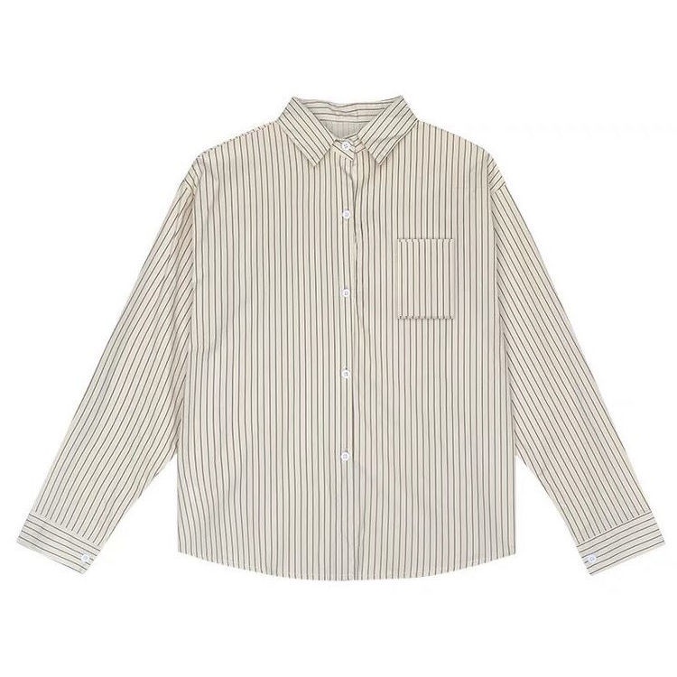 Áo Sơ Mi Tay Dài Dáng Rộng Họa Tiết Kẻ Sọc Thời Trang Pháp 2022 Mới