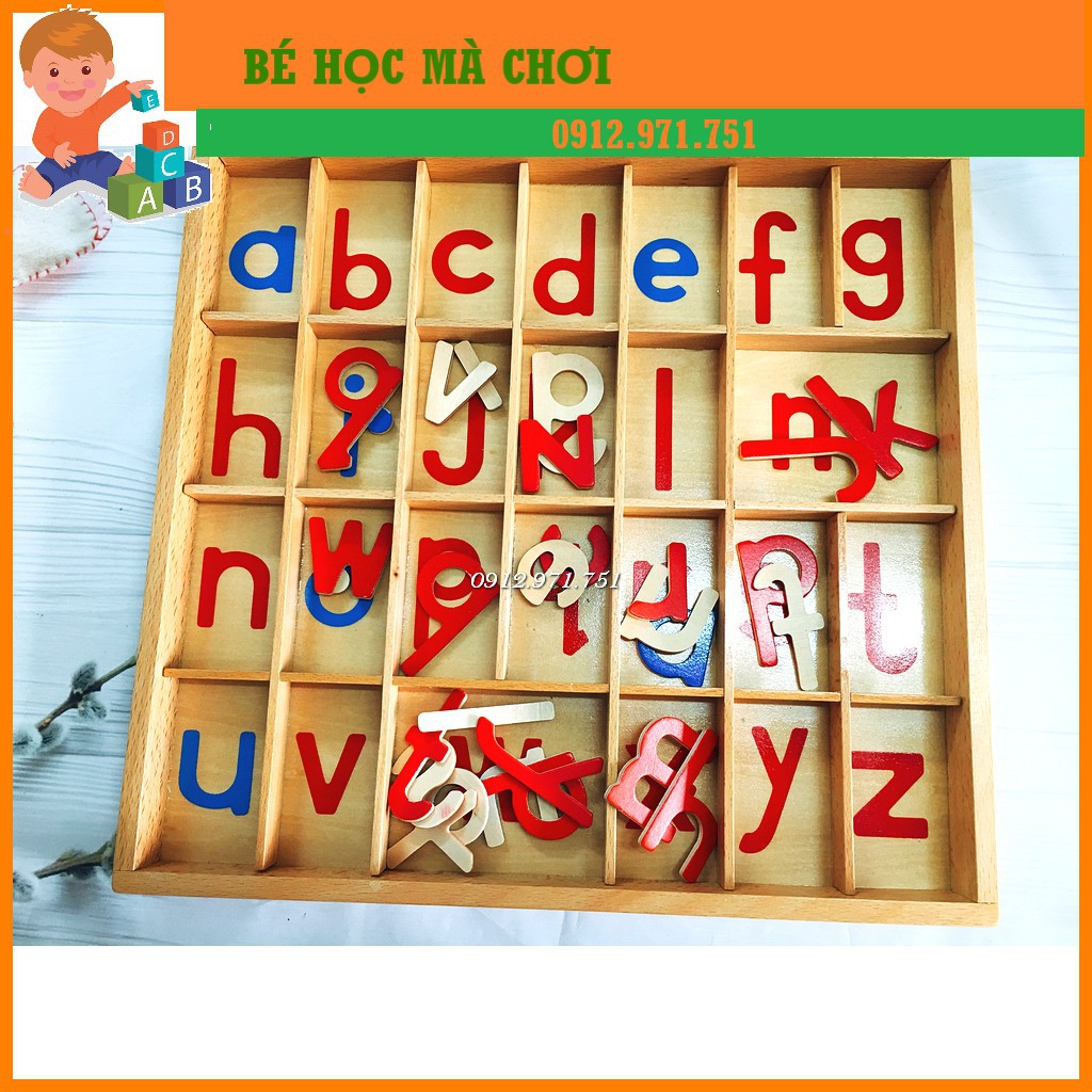 Giáo cụ Montessori - Bảng chữ cái nguyên âm phụ âm. Khay đựng chữ cái