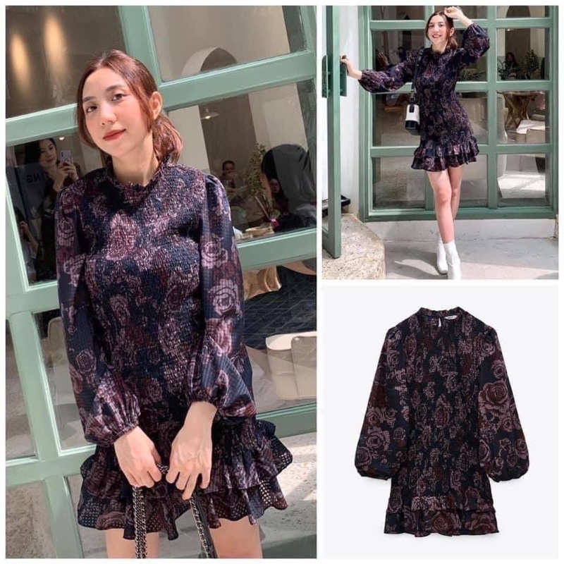 Váy hoa zara mini auth ôm body đuôi cá, kiểu dáng sang chảnh