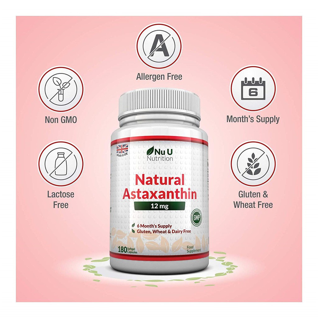 Vitamin Astaxanthin | Chống Lão Hóa, Tăng Độ Dẻo Dai | NU U Astaxanthin 12mg 180 Viên- Chính Hãng - Muscle Fitness | Thế Giới Skin Care