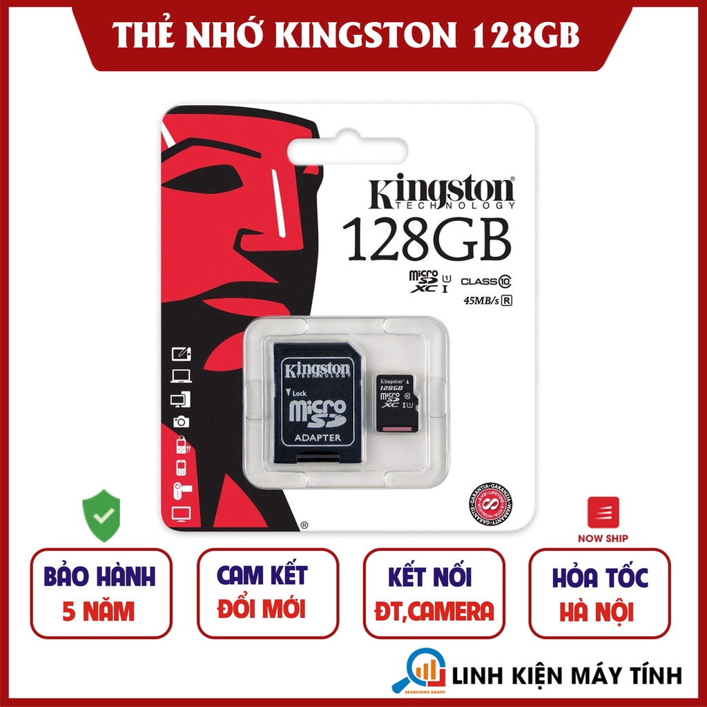 Thẻ nhớ Kingston 128GB Micro SD Class10 - Hàng nhập khẩu - Bảo hành 5 năm !!!