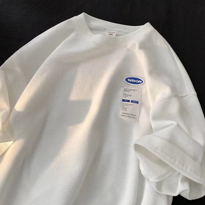 Áo Thun Oversized Vải Waffle [M-3XL] Thời Trang Đường Phố Cho Nam