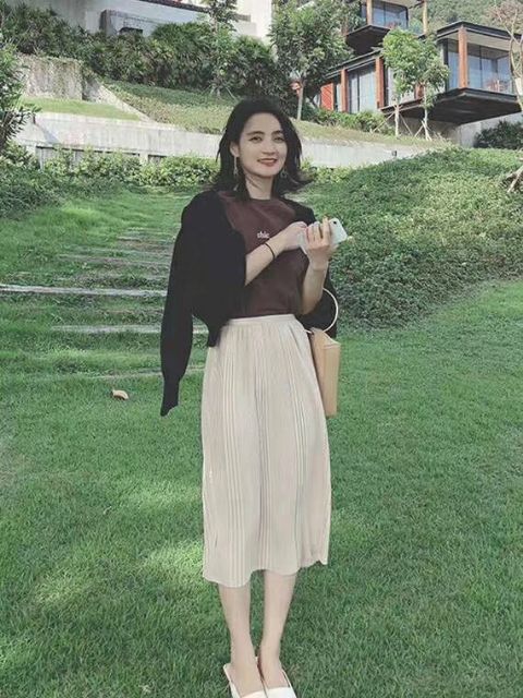 Chân váy dập li nhỏ cạp chun hàng QCL1