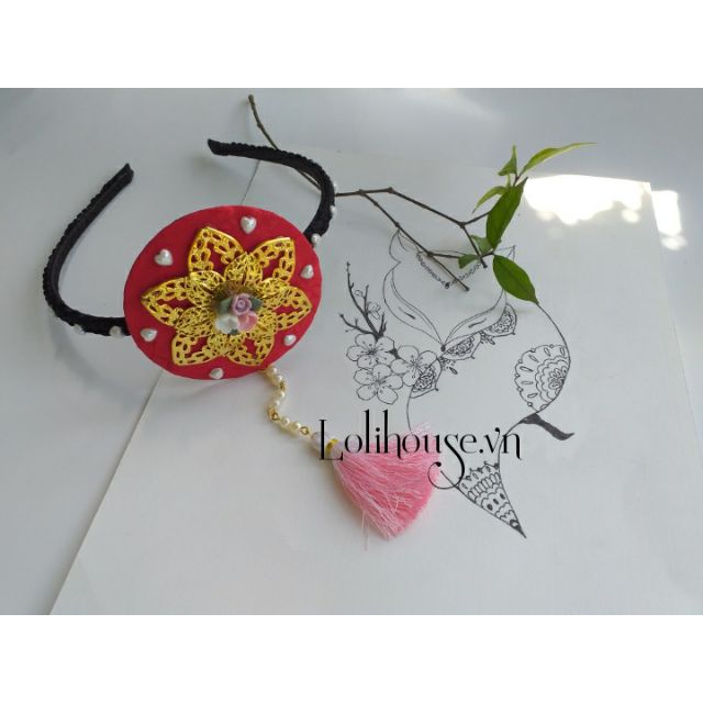 Cài Tóc HanBok Đỏ hoa nhí tua