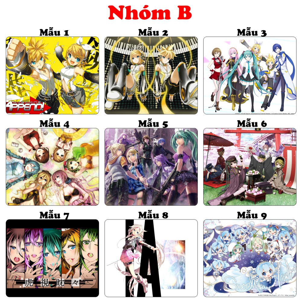 &lt;18 mẫu&gt; Lót chuột máy tính Anime Vocaloid, Hatsune Miku cỡ bàn di chuột lớn 20x24cm chất liệu mouse pad cao su