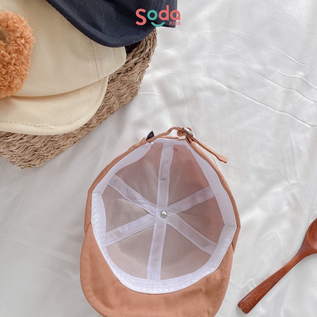 Mũ lưỡi mềm trơn đính gấu nâu dễ thương cho bé trai và bé gái 1-3y
