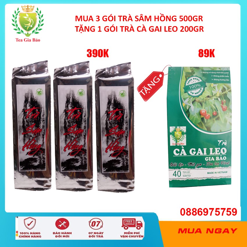 Trà Sâm Hồng- mua 3 Gói 500gr Tặng 01 Gói cà gai leo túi lọc 89k