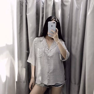 ÁO SƠ MI CỔ VEST SỌC TRẮNG ĐEN